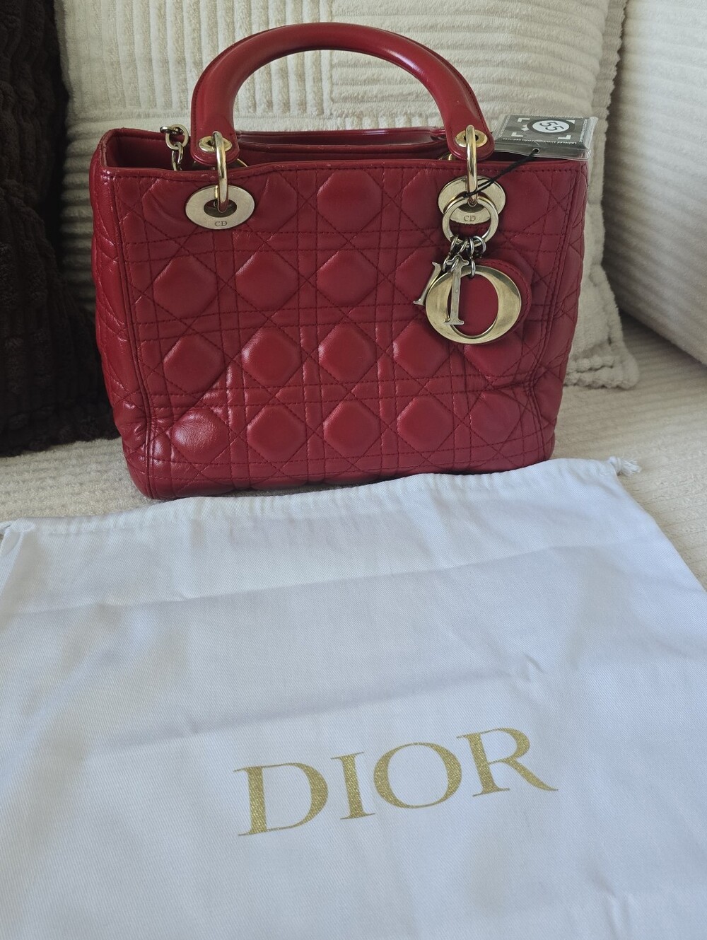Christian Dior Lady Dior Red Quilted Lambskin Cannage Leather with Gold Hardware